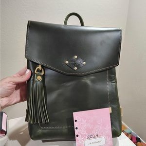 Lifetime leather Co Emerald green backpack